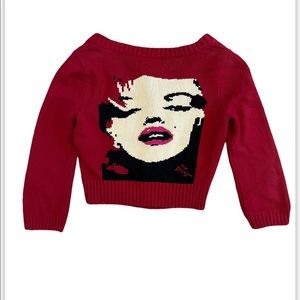 Betsey Johnson red cardigan with Marilyn Monroe!
